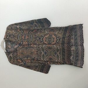 Mamey Beachwear Tunic Top Dress Boho Qtr Sleeve Hi Low Paisley